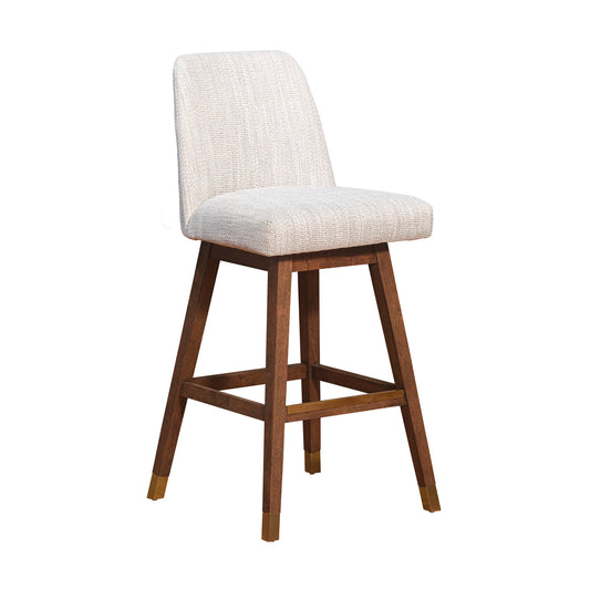 Amalie Swivel Bar and Counter Stool in Oak Wood Finish with Fabric Upholstery