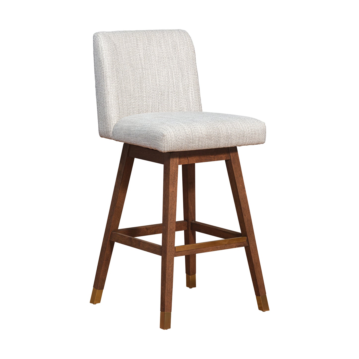 Basila Swivel Bar and Counter Stool in Oak Wood Finish with Fabric Upholstery
