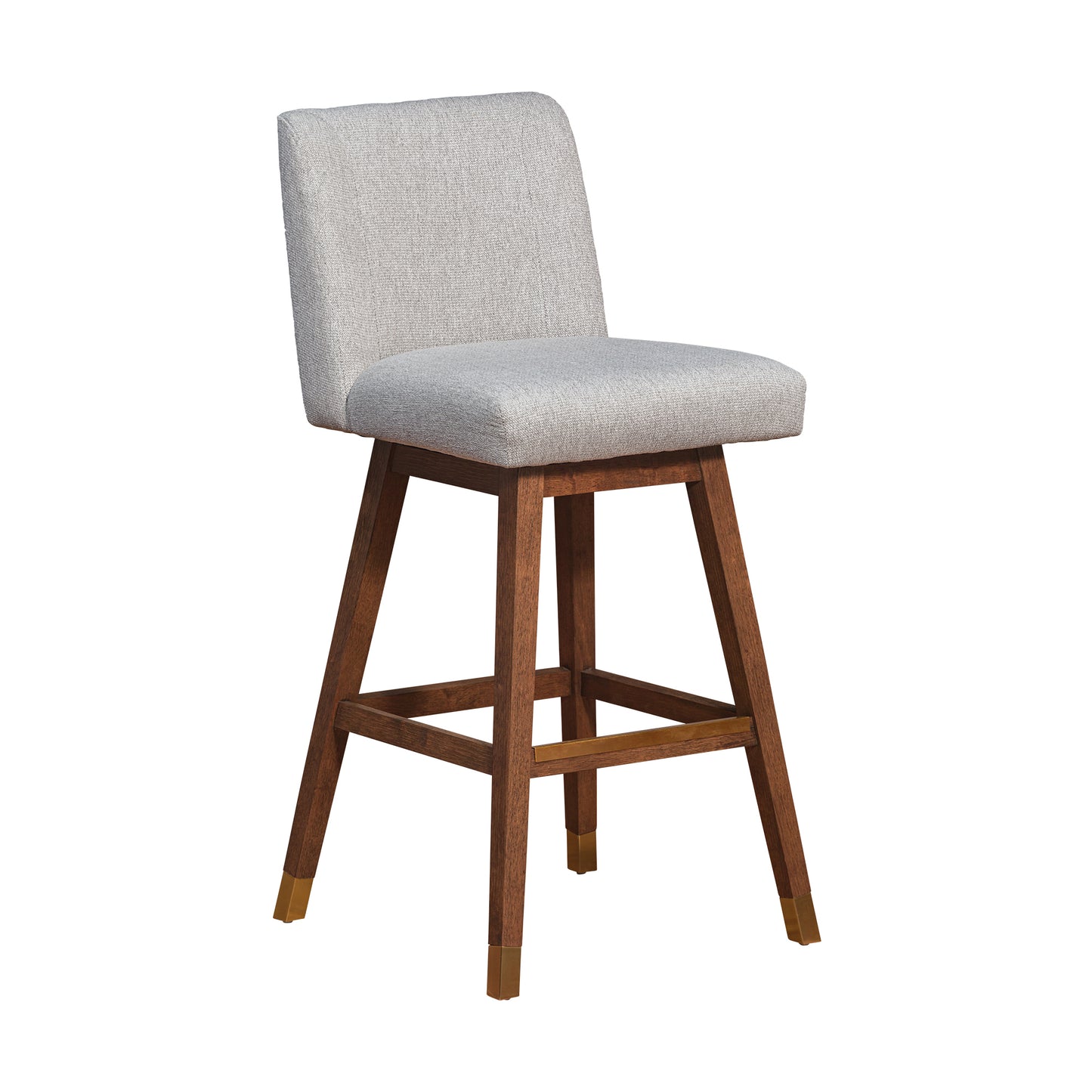 Basila Swivel Bar and Counter Stool in Oak Wood Finish with Fabric Upholstery