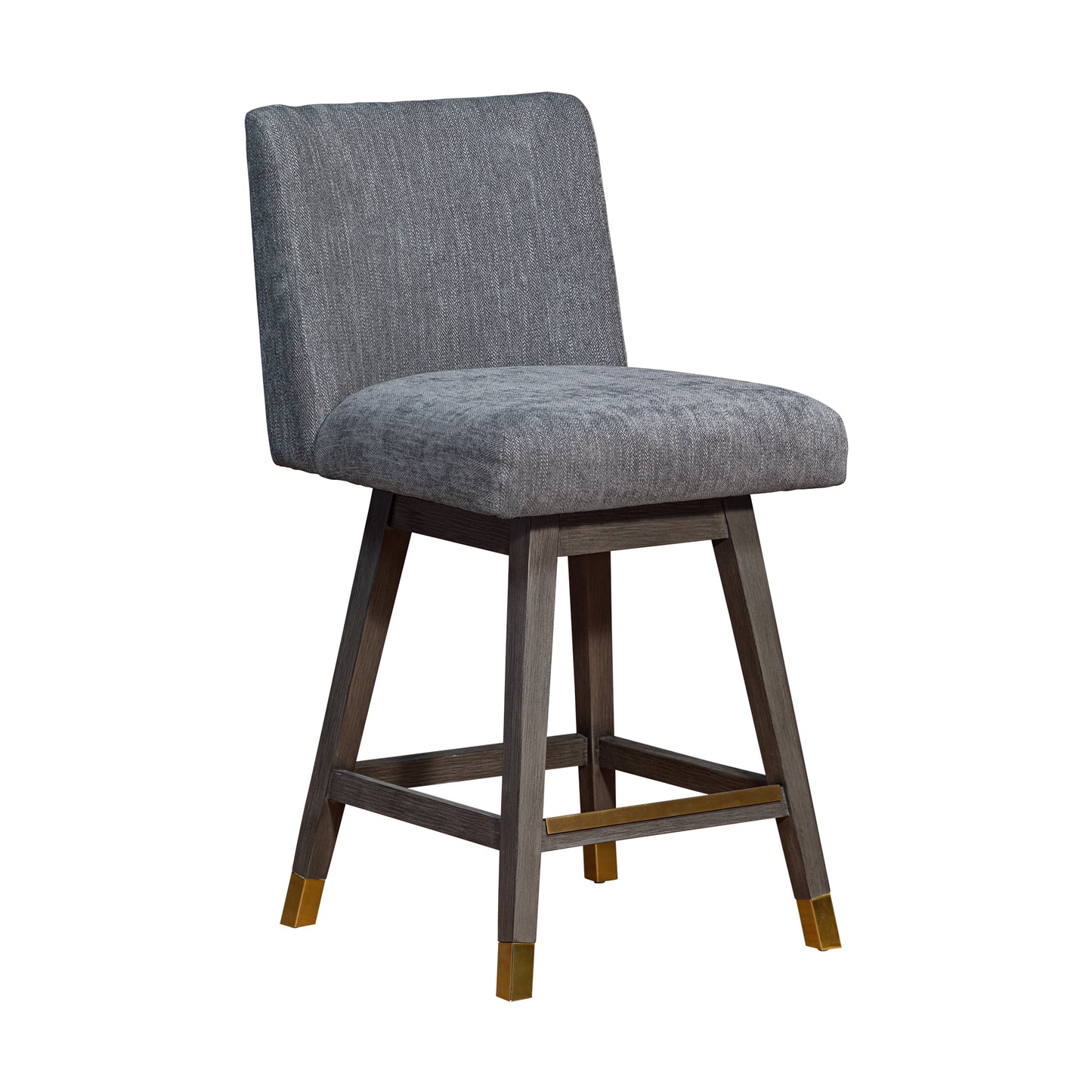 Basila Swivel Bar and Counter Stool in Oak Wood Finish with Fabric Upholstery
