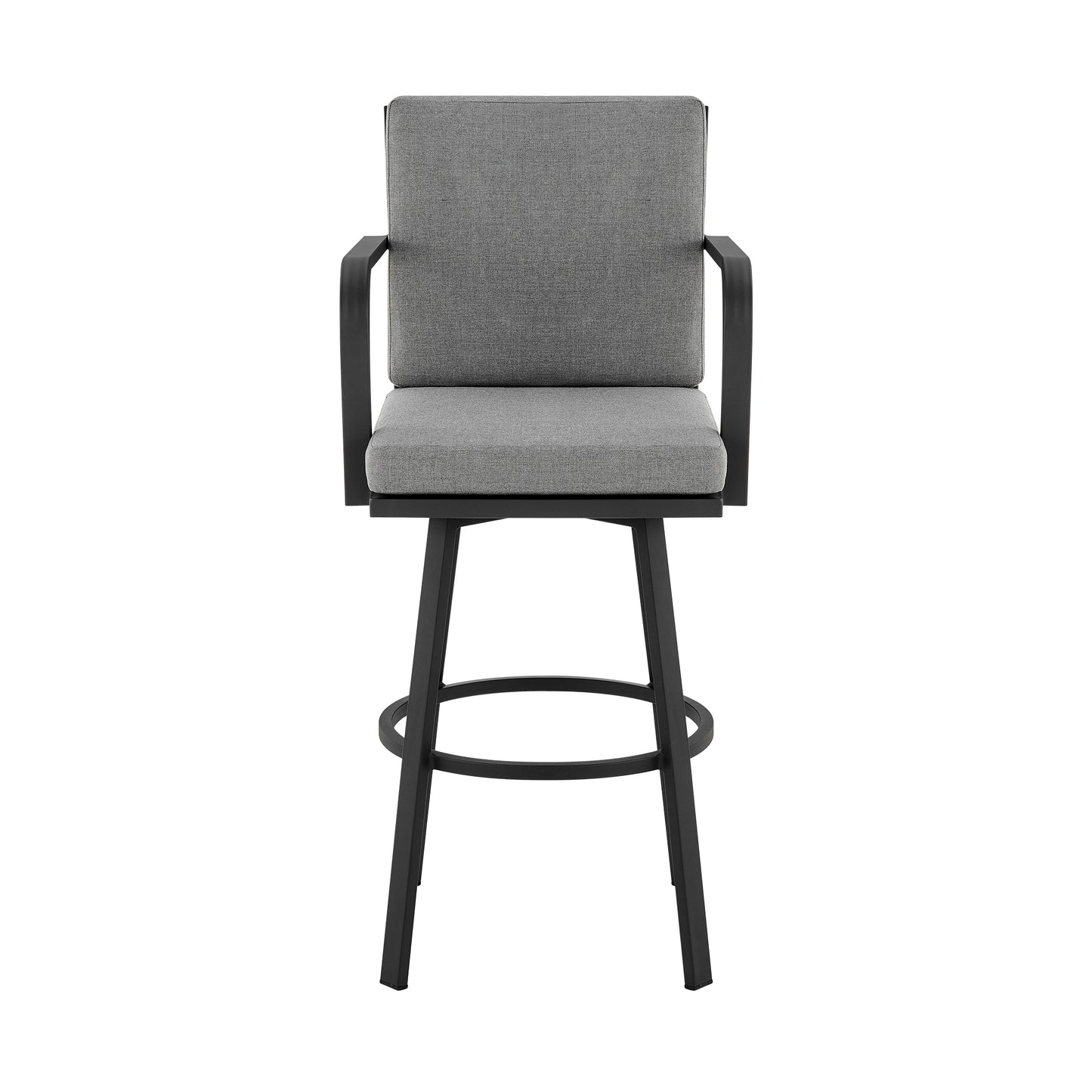 Don 30" Outdoor Patio Swivel Bar Stool in Black Aluminum with Gray Cushions