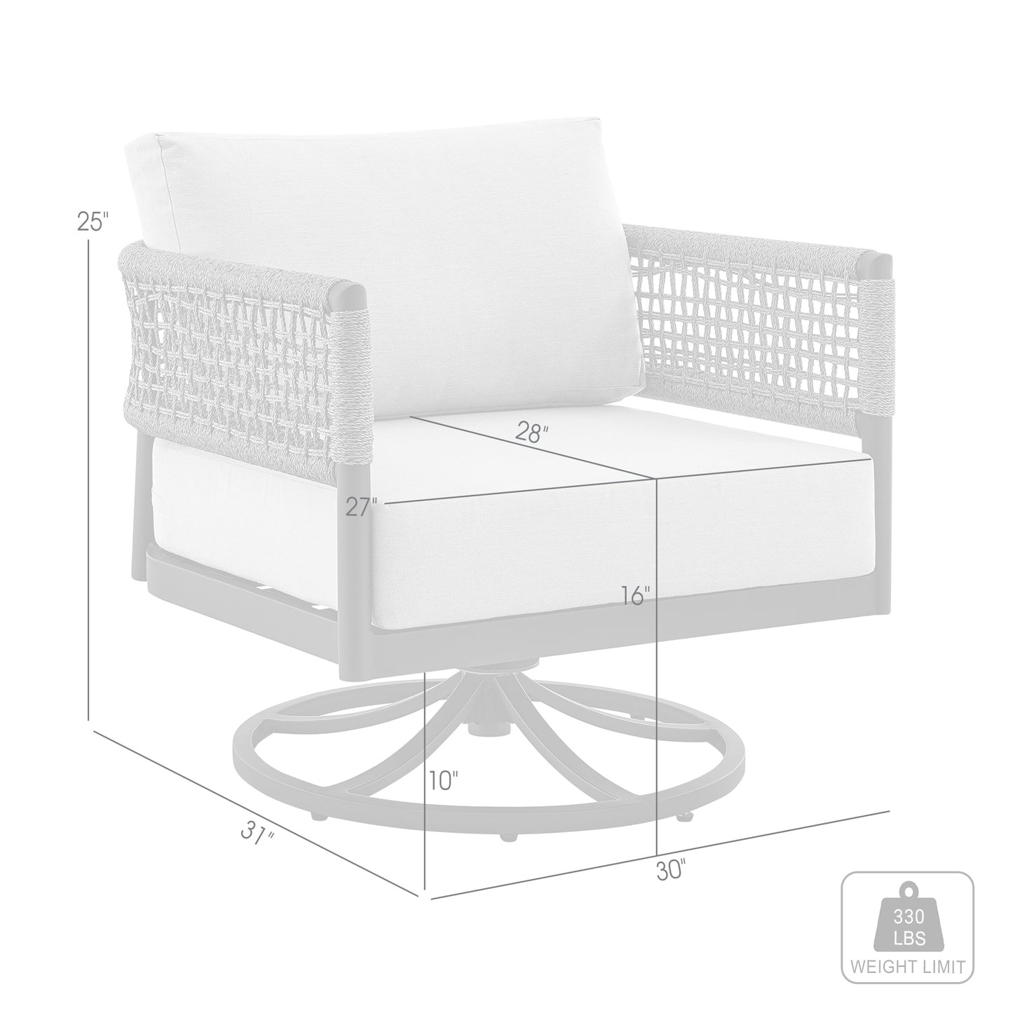 Felicia Outdoor Patio Swivel Rocking Chair in Black Aluminum and Gray Rope with Cushions
