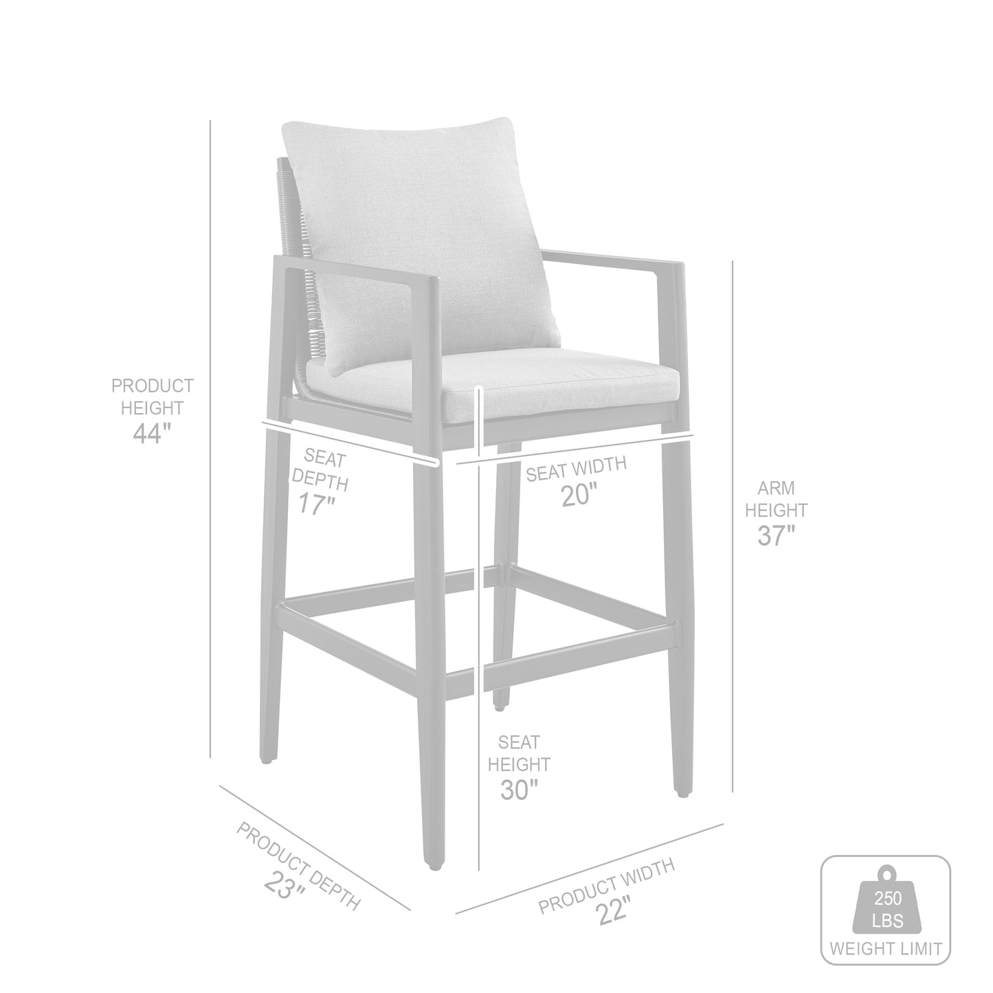 Grand Outdoor Patio Bar Stool in Aluminum with Cushions