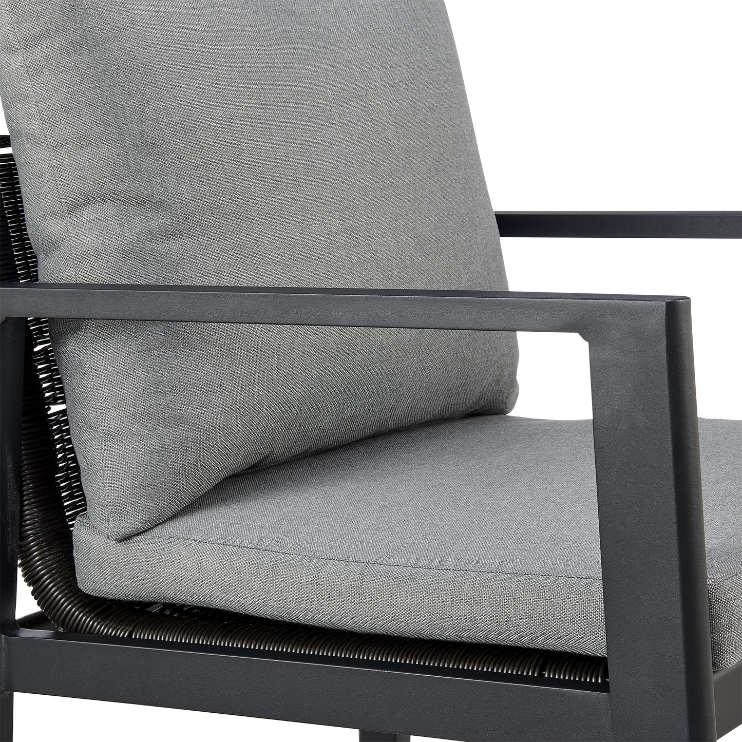 Grand Outdoor Patio Dining Chairs with Arms in Aluminum with Gray Cushions - Set of 2