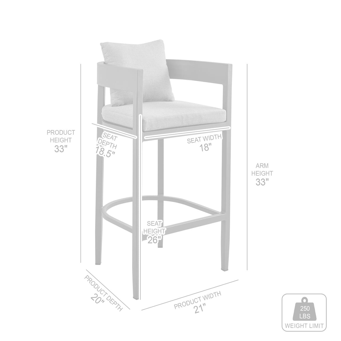 Argiope Outdoor Patio Bar Stool in Aluminum with Cushions