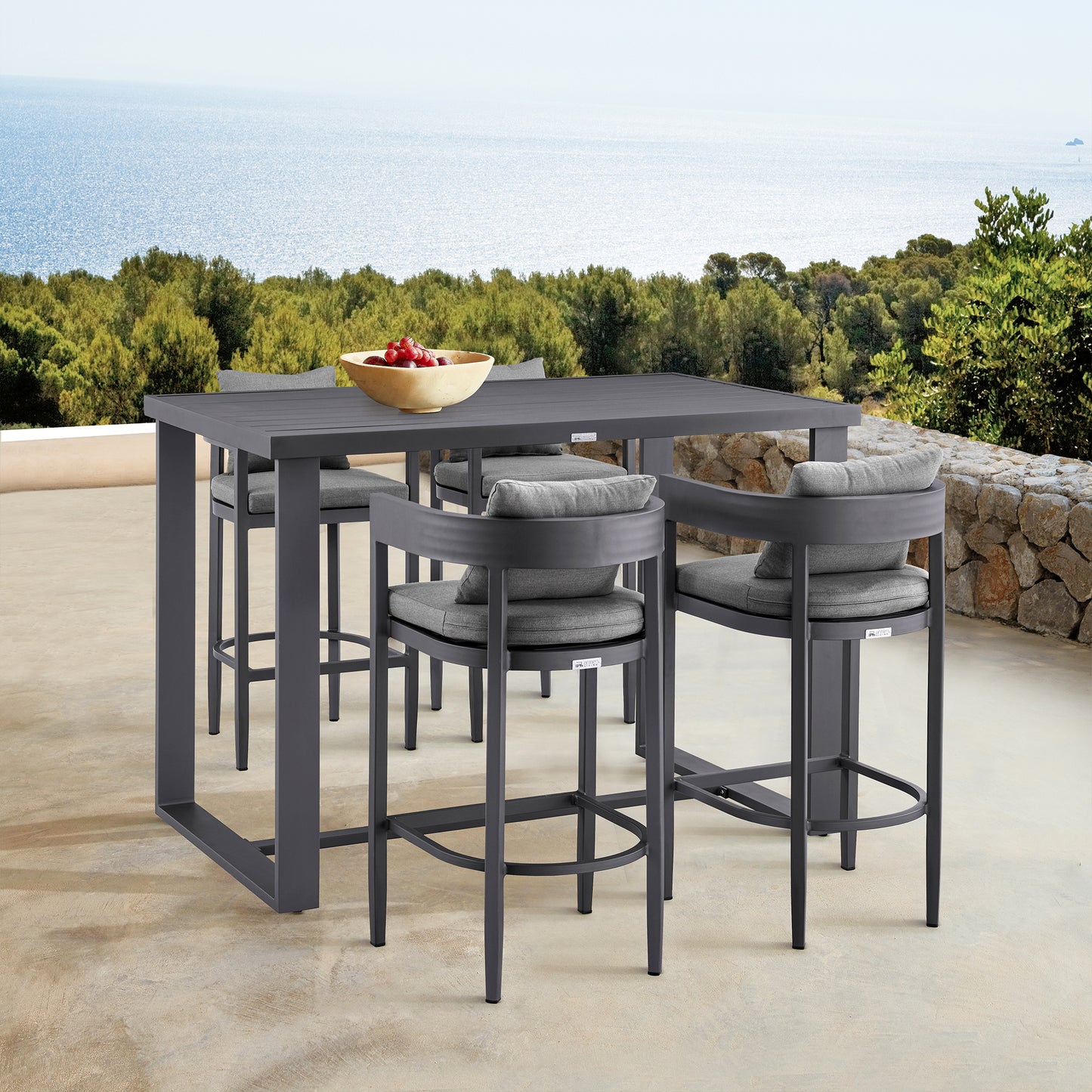 Argiope Outdoor Patio Bar Stool in Aluminum with Cushions