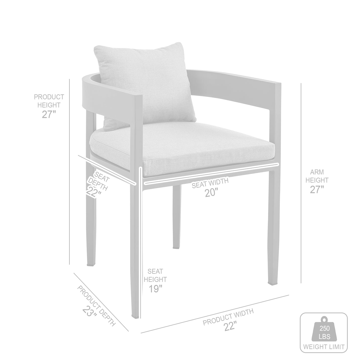 Argiope Outdoor Patio Dining Chairs in Aluminum with Gray Cushions - Set of 2