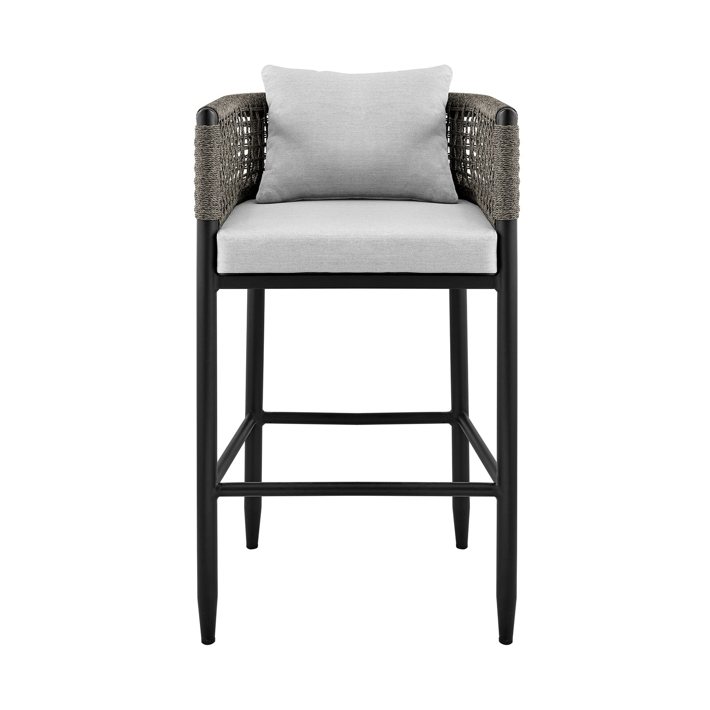 Felicia Outdoor Patio Bar Stool in Aluminum with Rope and Cushions
