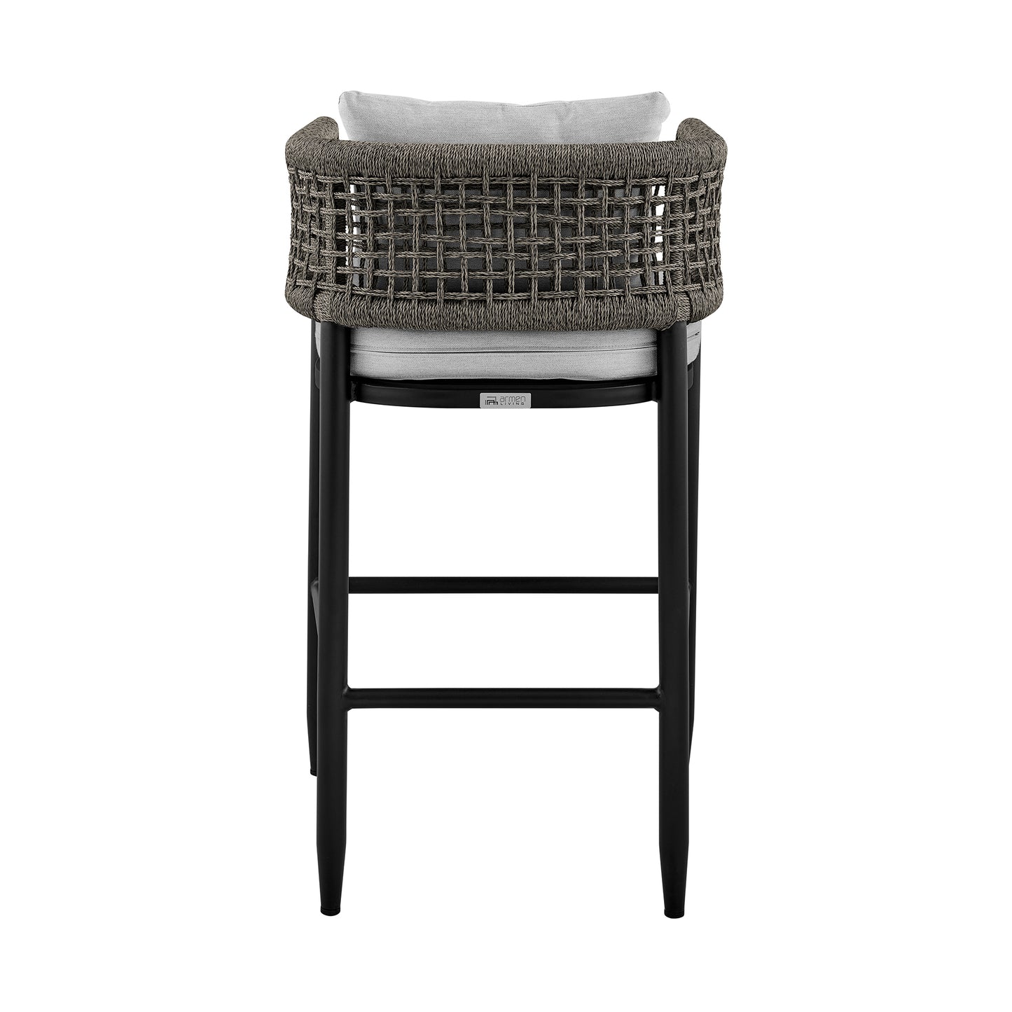 Felicia Outdoor Patio Bar Stool in Aluminum with Rope and Cushions