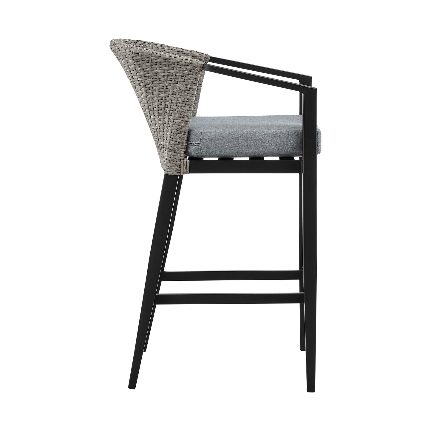 Aileen Outdoor Patio Bar Stool in Aluminum and Wicker with Cushions