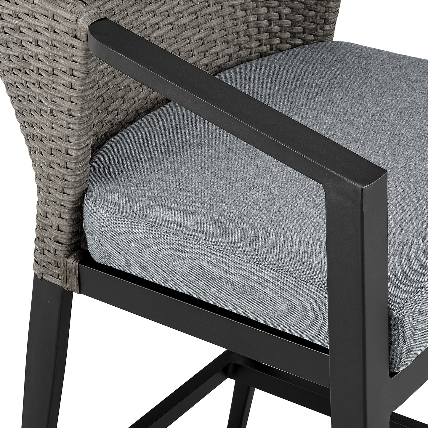 Aileen Outdoor Patio Bar Stool in Aluminum and Wicker with Cushions