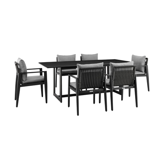 Grand Outdoor Patio 7-Piece Dining Table Set in Aluminum with Gray Cushions