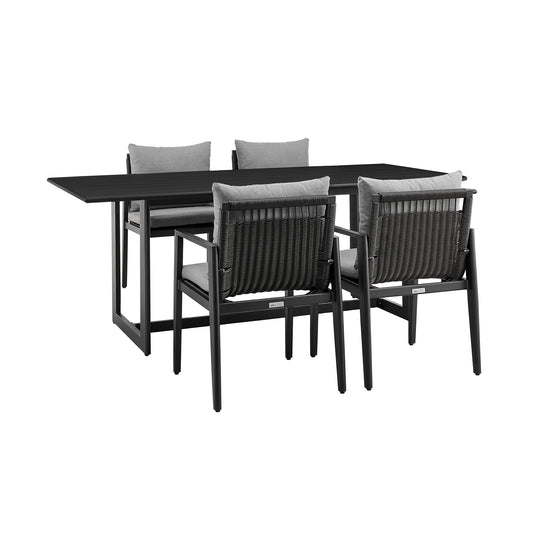 Grand Outdoor Patio 5-Piece Dining Table Set in Aluminum with Gray Cushions