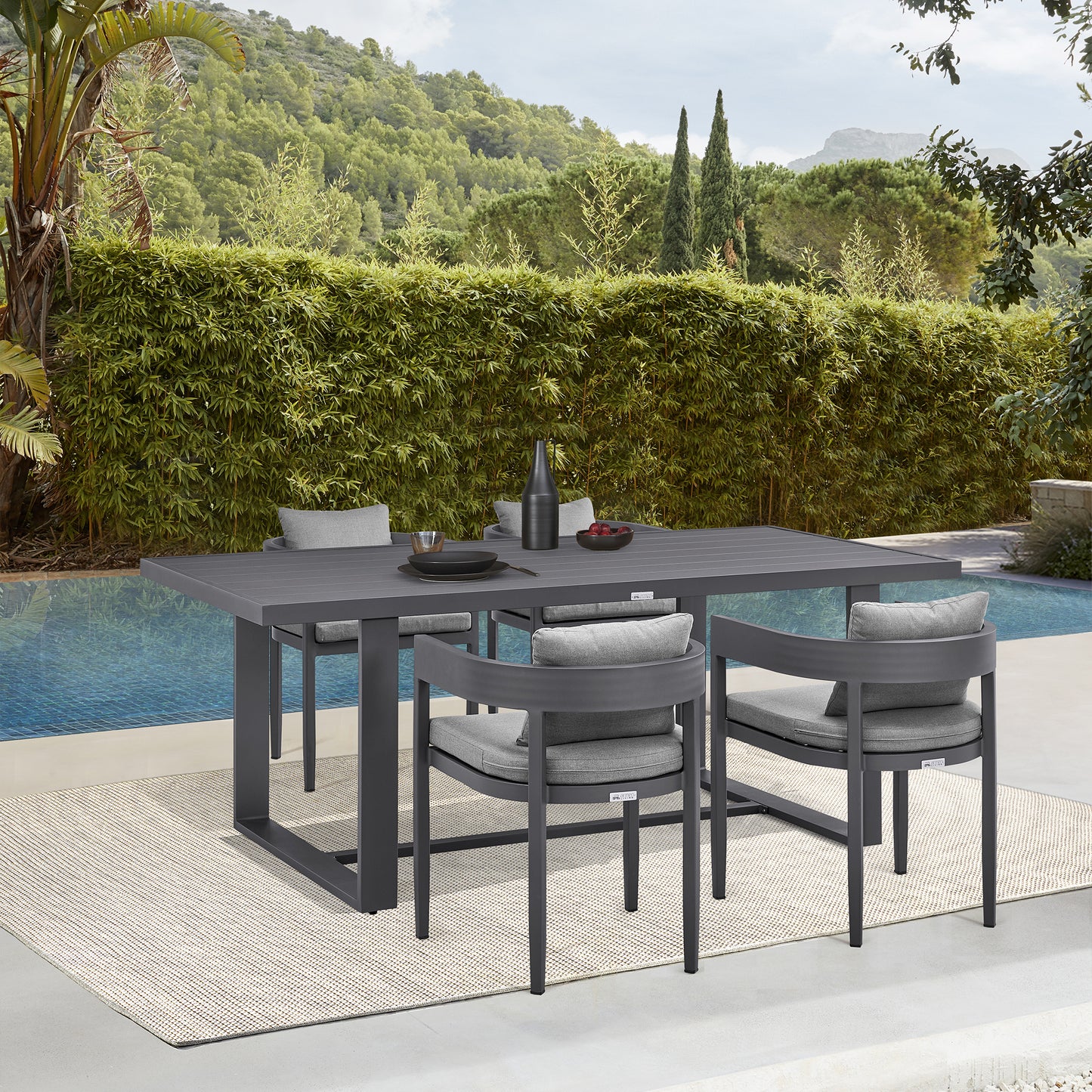 Argiope Outdoor Patio 5-Piece Dining Table Set in Aluminum with Gray Cushions