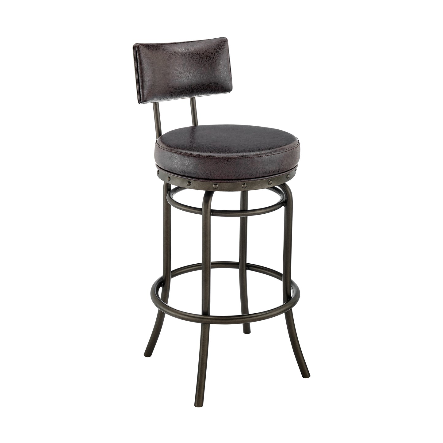 Rees Swivel Counter or Bar Stool in Finish with Faux Leather