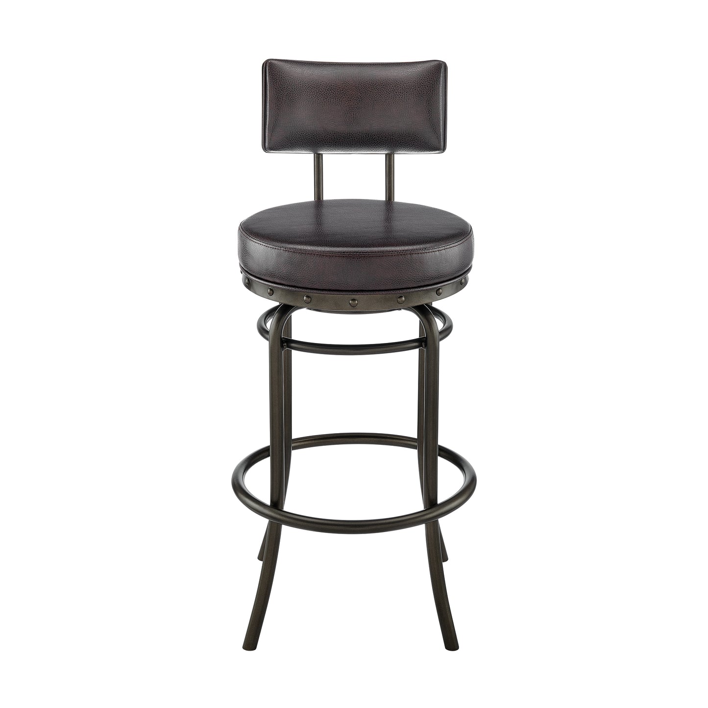 Rees Swivel Counter or Bar Stool in Finish with Faux Leather