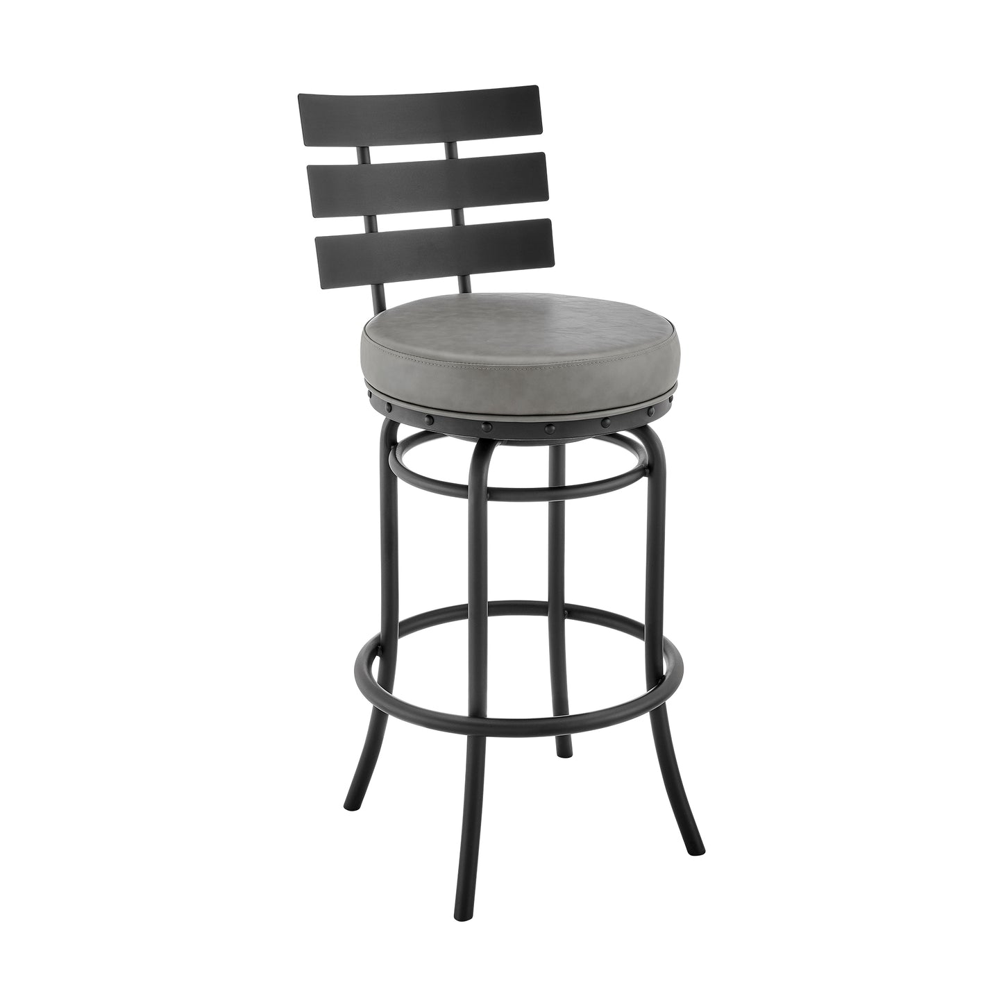 Natya Swivel Counter or Bar Stool in Various Finishes with Faux Leather