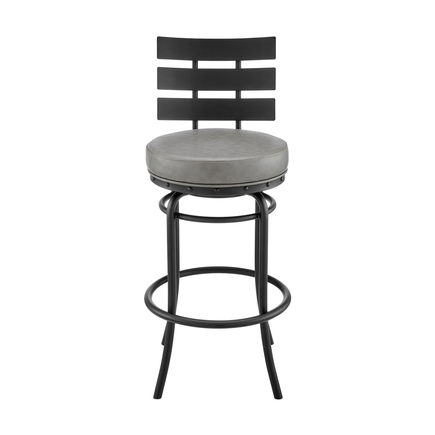Natya Swivel Counter or Bar Stool in Various Finishes with Faux Leather