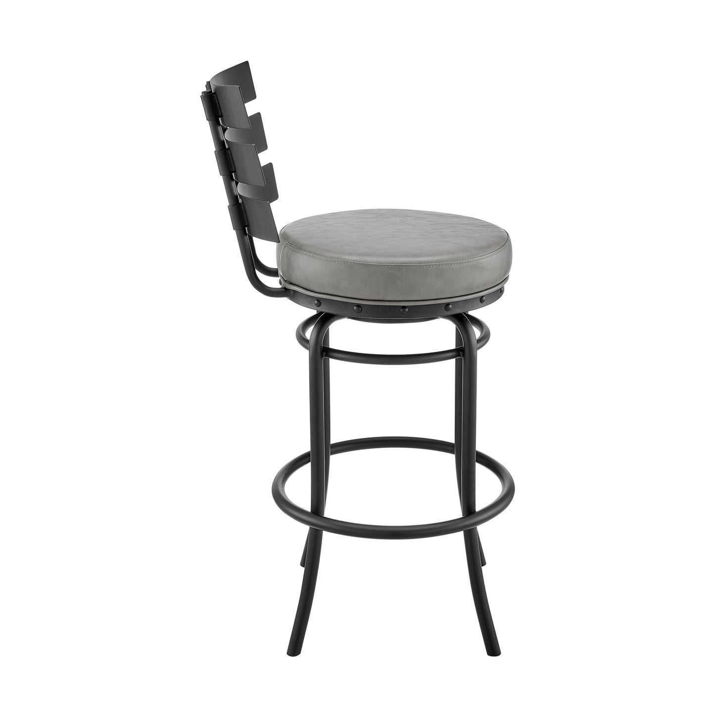 Natya Swivel Counter or Bar Stool in Various Finishes with Faux Leather