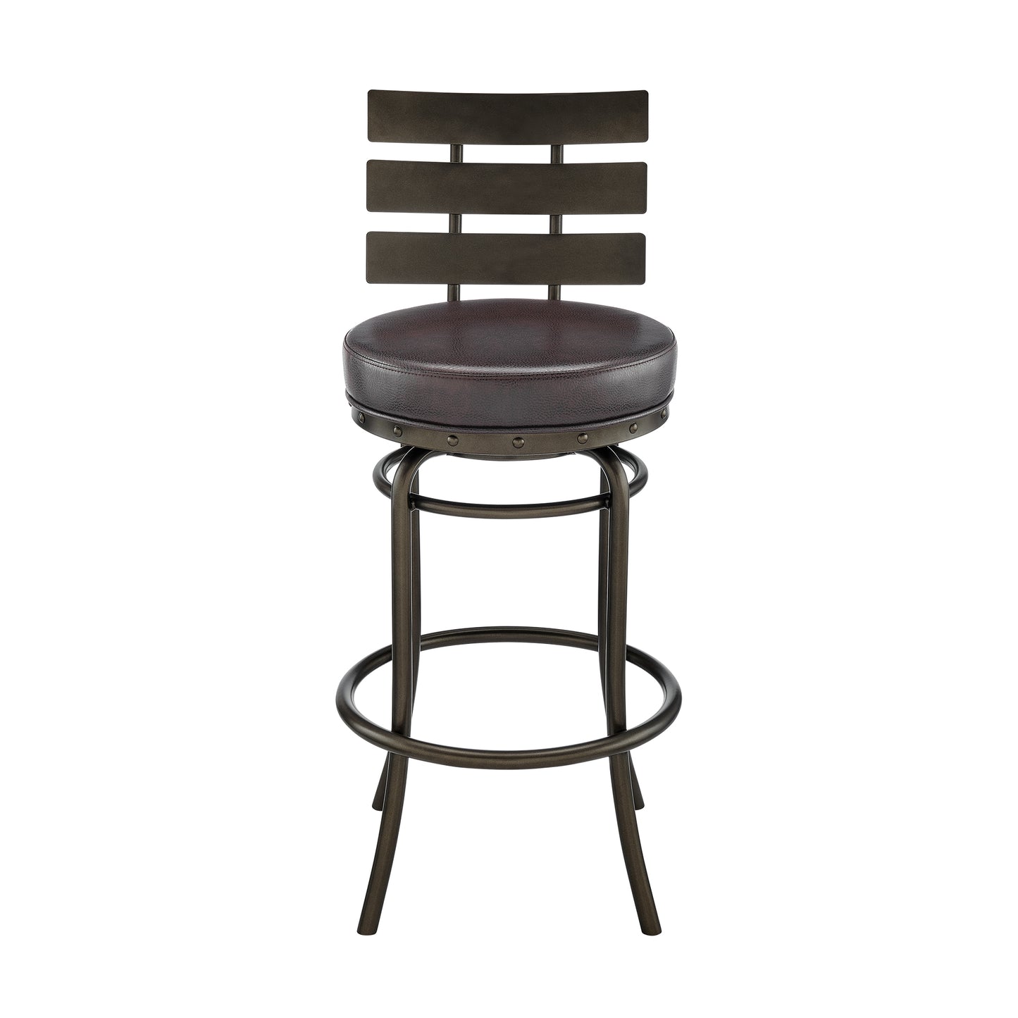 Natya Swivel Counter or Bar Stool in Various Finishes with Faux Leather