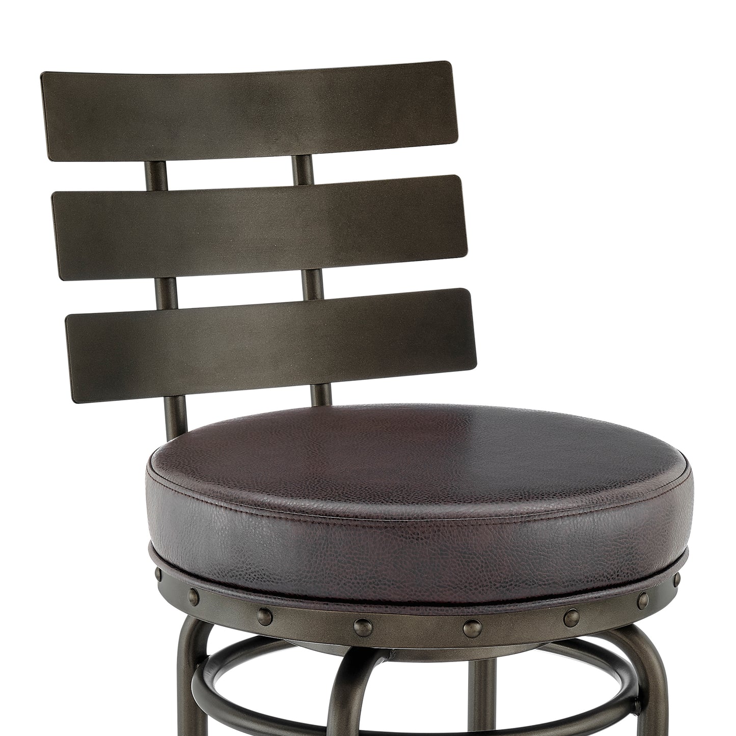 Natya Swivel Counter or Bar Stool in Various Finishes with Faux Leather