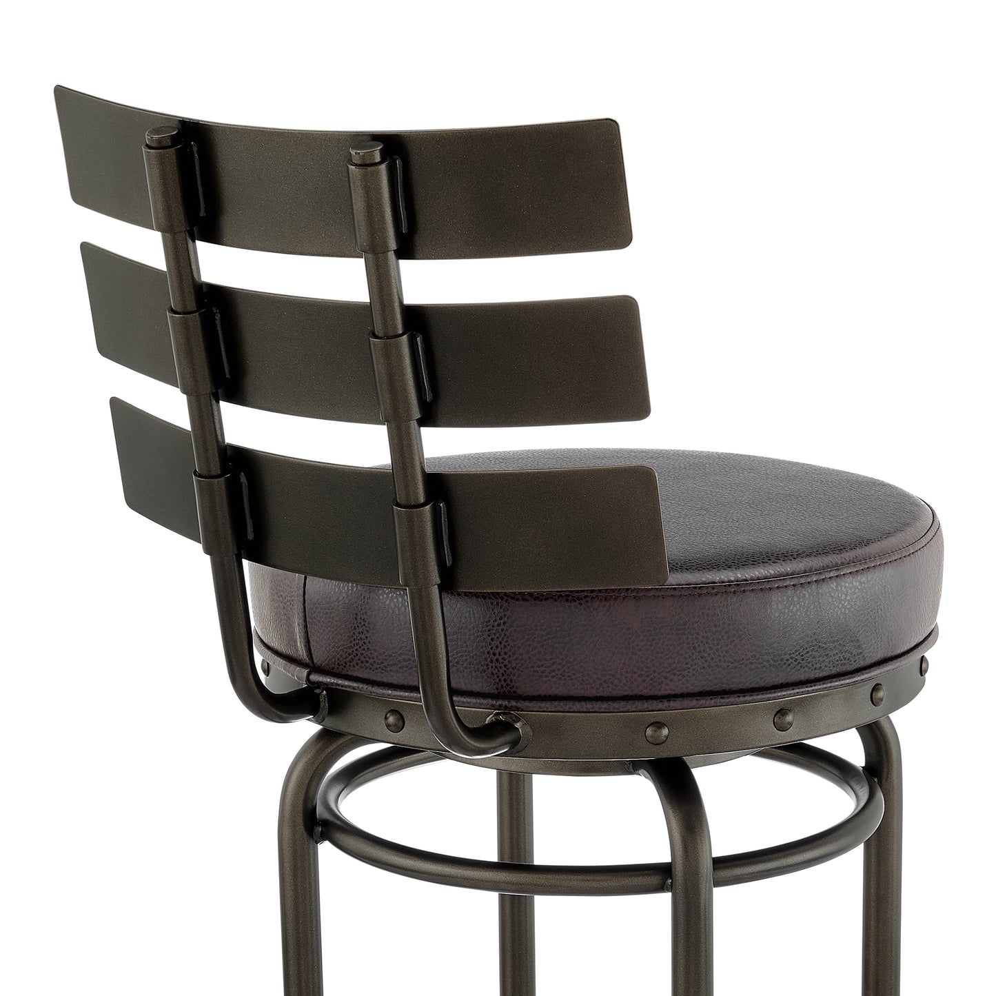 Natya Swivel Counter or Bar Stool in Various Finishes with Faux Leather