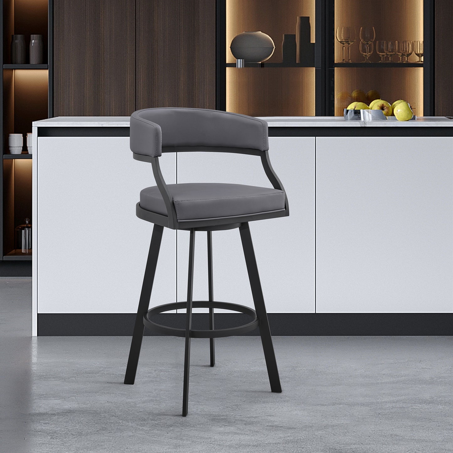 Dione Counter and Bar Height Swivel Barstool with Faux Leather and Metal Base