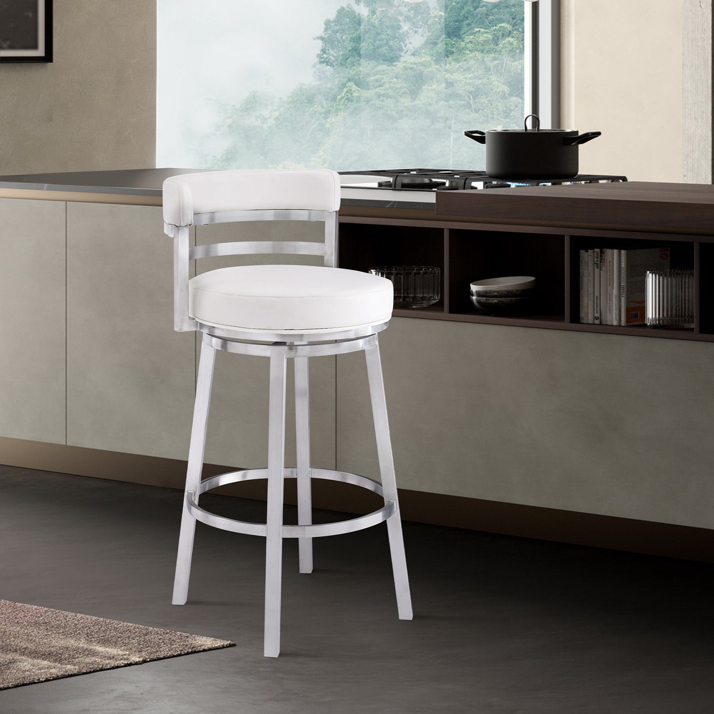 Titana Swivel Faux Leather and Brushed Stainless Steel Bar Stool