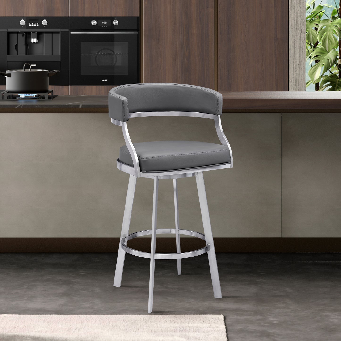 Dione Counter and Bar Height Swivel Barstool with Faux Leather and Metal Base