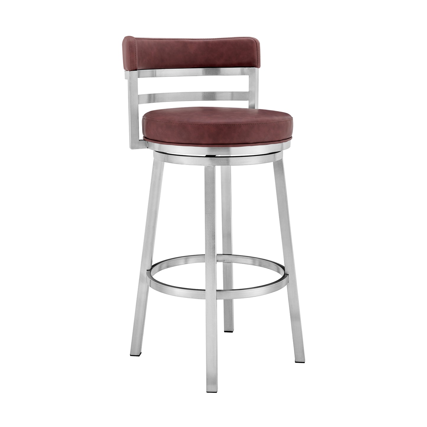 Titana Swivel Faux Leather and Brushed Stainless Steel Bar Stool