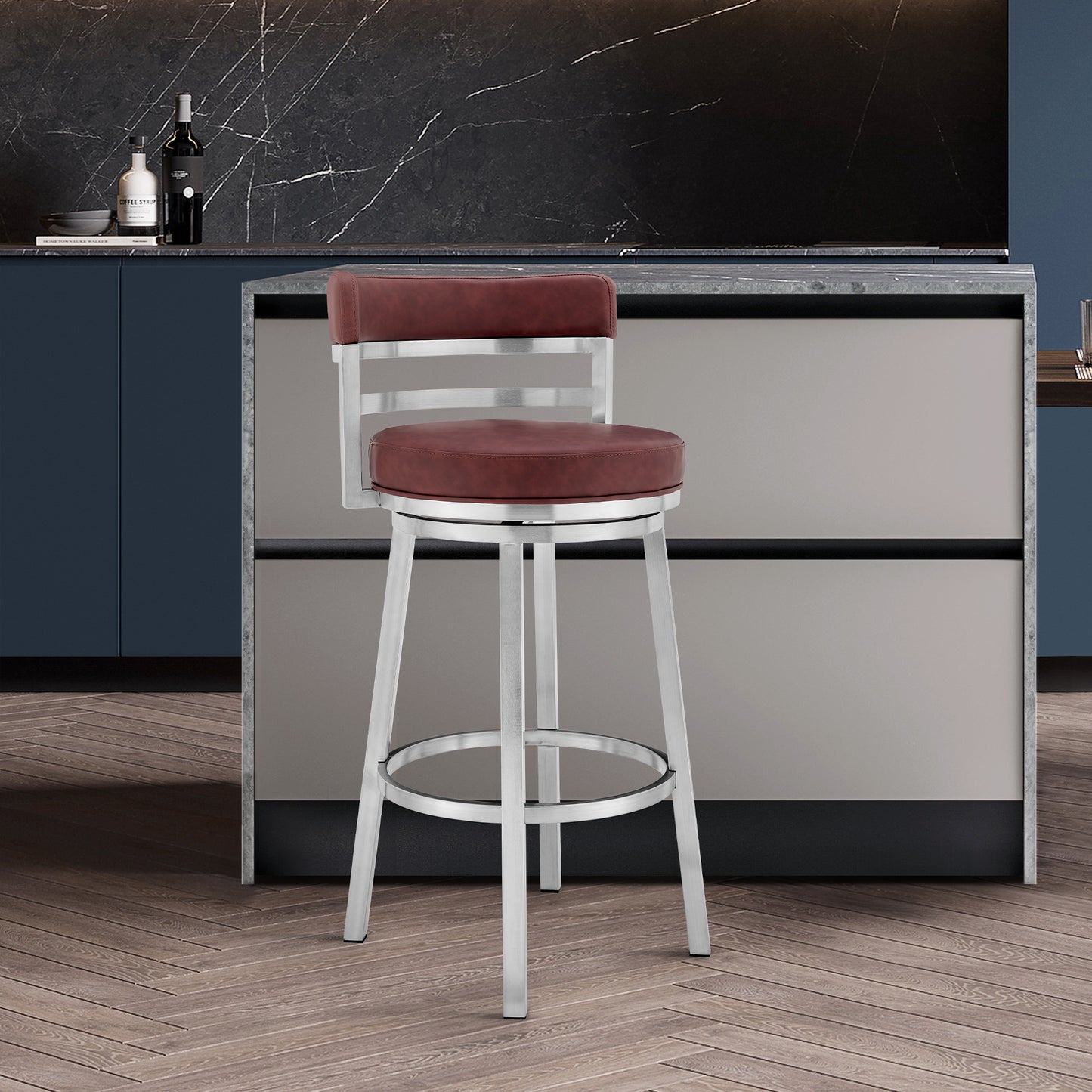 Titana Swivel Faux Leather and Brushed Stainless Steel Bar Stool