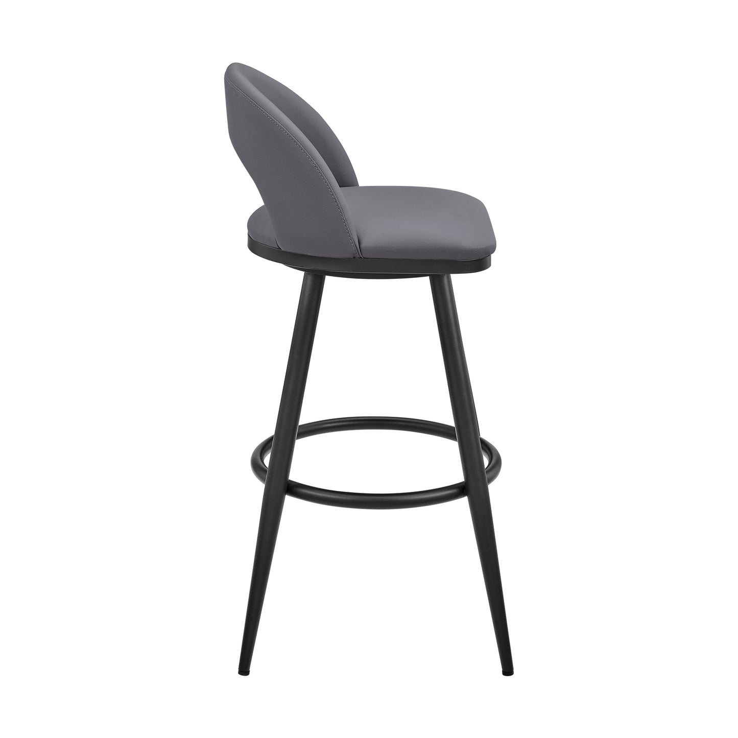 Lottech Swivel Counter and Bar Stool in Brushed Stainless Steel and Black or Faux Leather