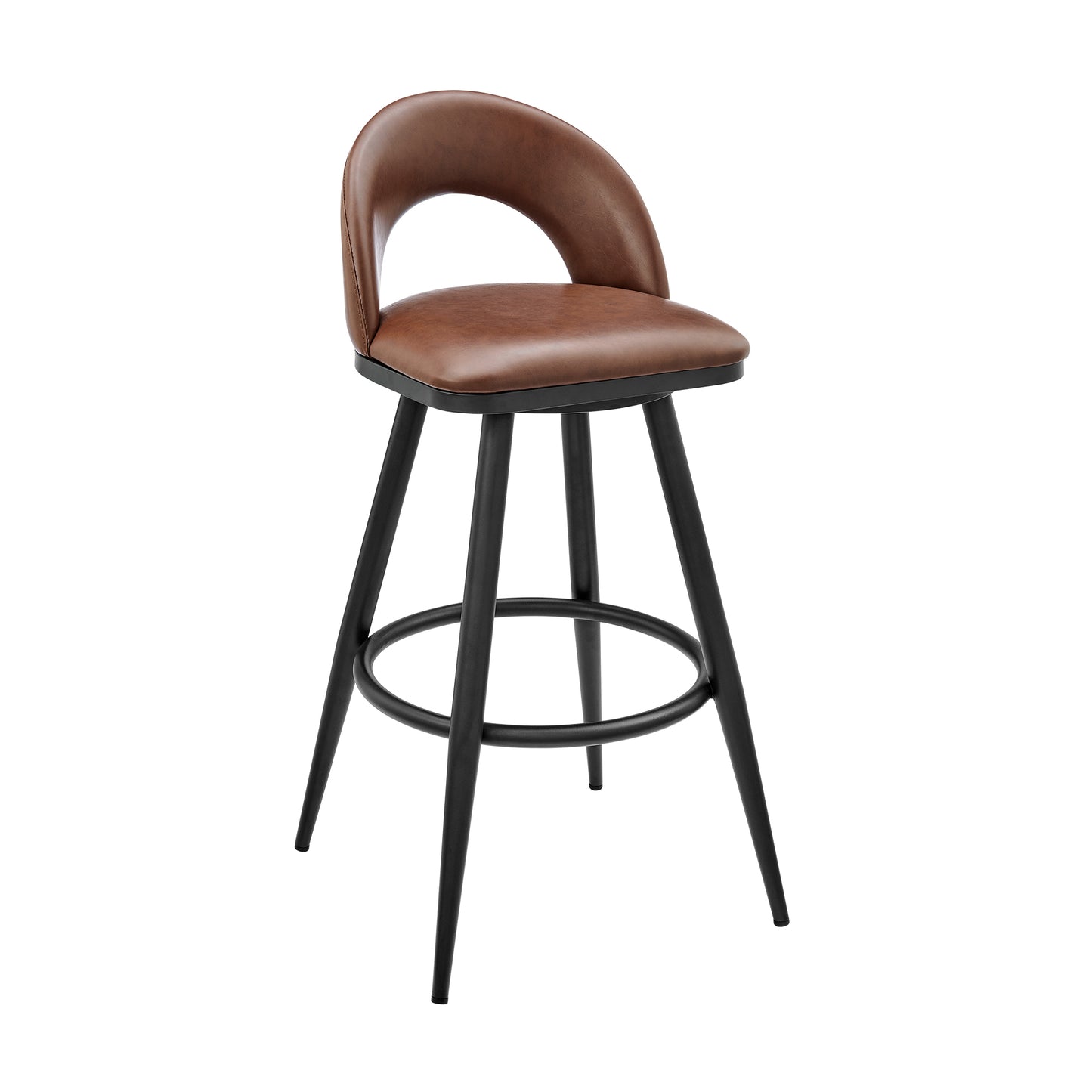 Lottech Swivel Counter and Bar Stool in Brushed Stainless Steel and Black or Faux Leather