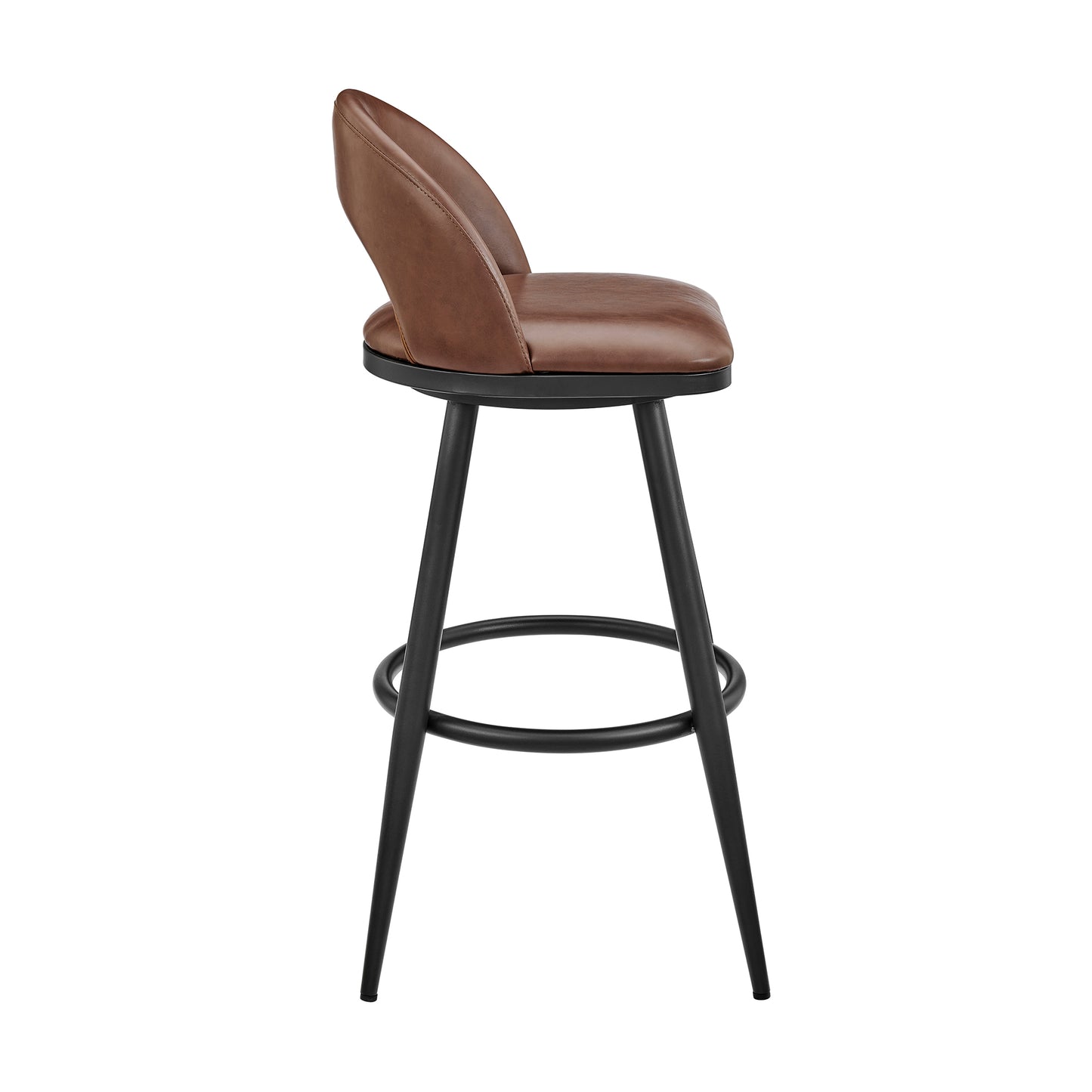 Lottech Swivel Counter and Bar Stool in Brushed Stainless Steel and Black or Faux Leather