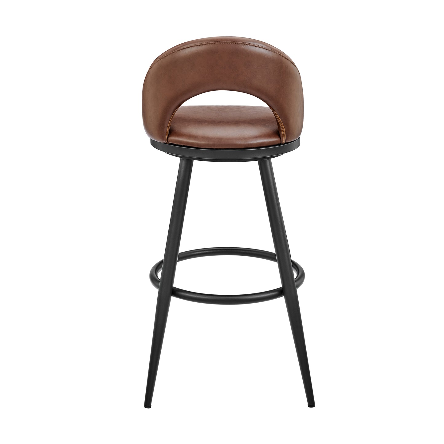 Lottech Swivel Counter Stool in Black Metal and Brown Faux Leather