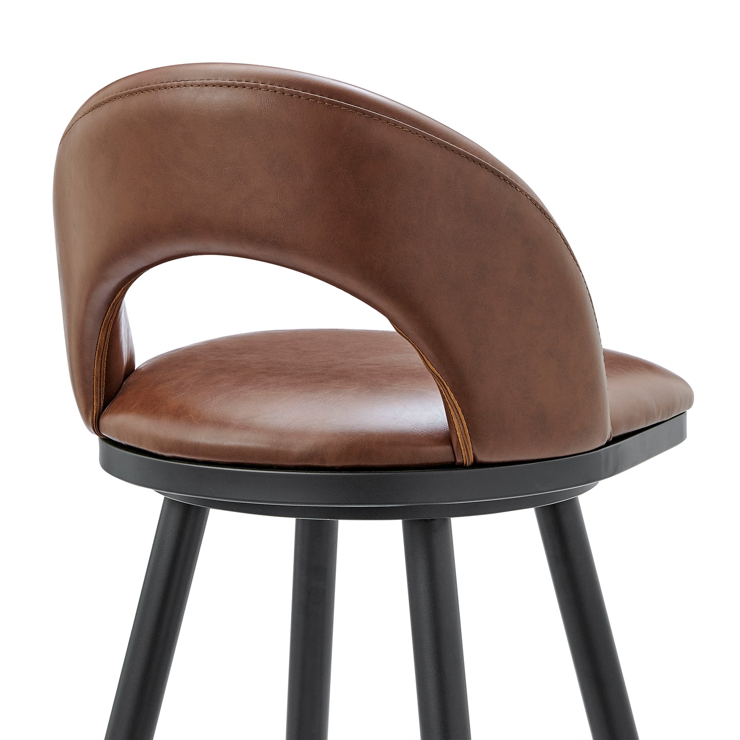 Lottech Swivel Counter Stool in Black Metal and Brown Faux Leather