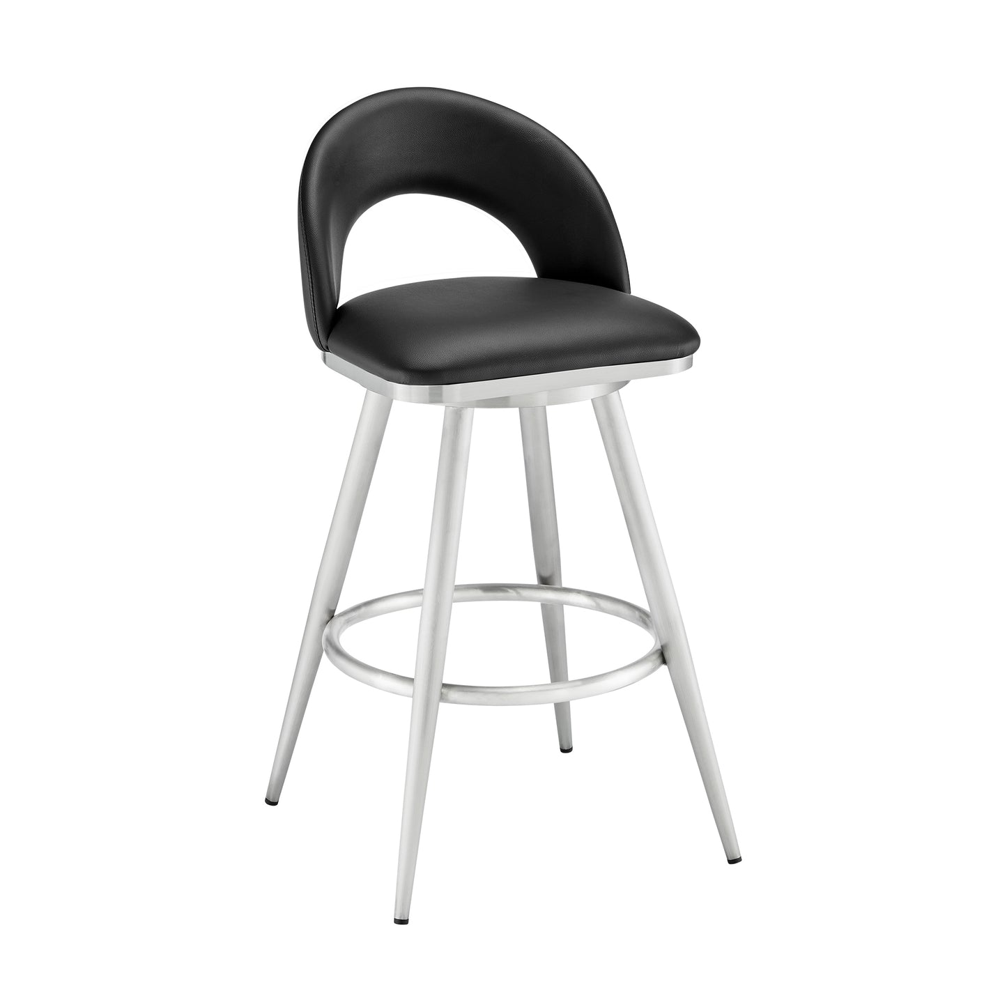 Lottech Swivel Counter and Bar Stool in Brushed Stainless Steel and Black or Faux Leather