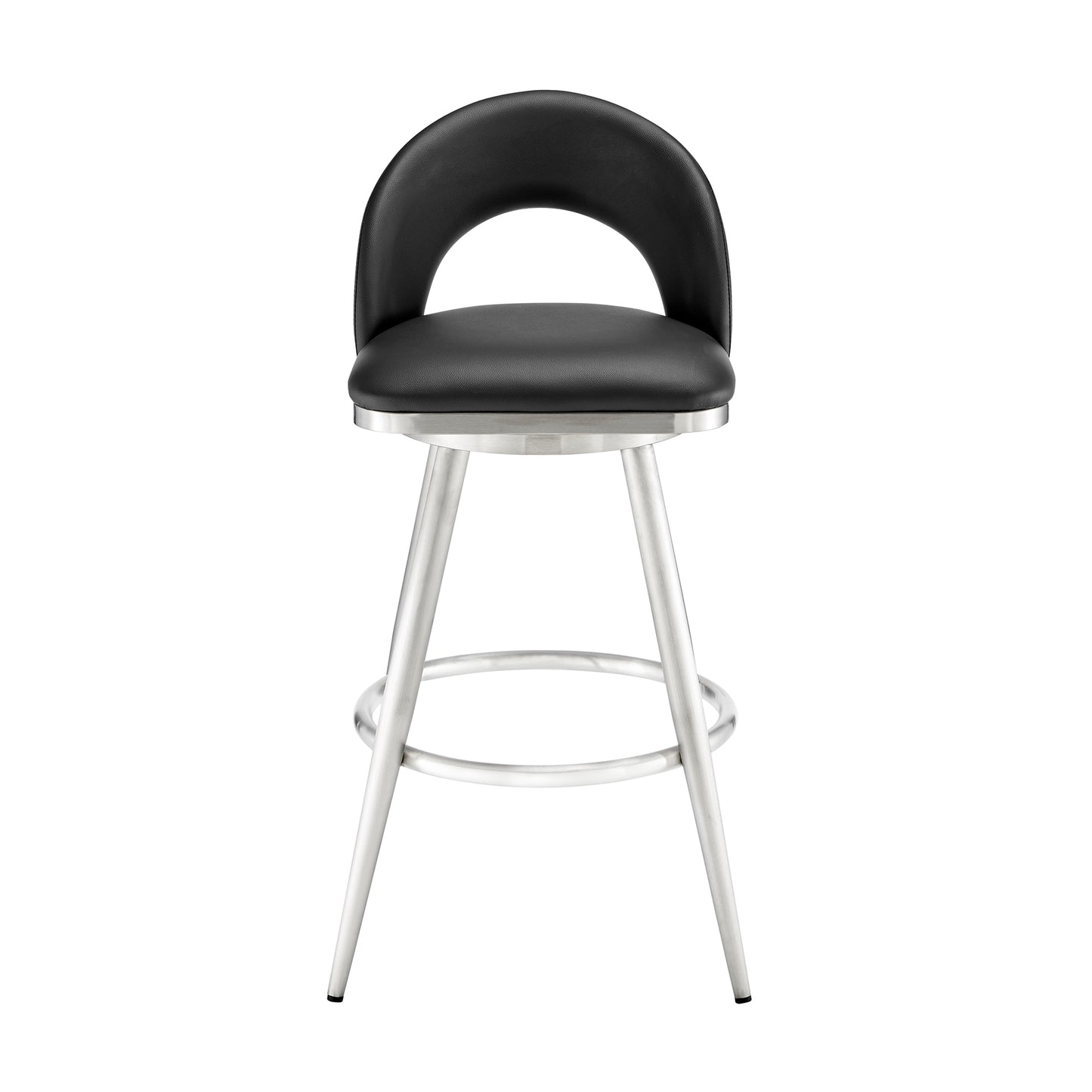 Lottech Swivel Counter and Bar Stool in Brushed Stainless Steel and Black or Faux Leather