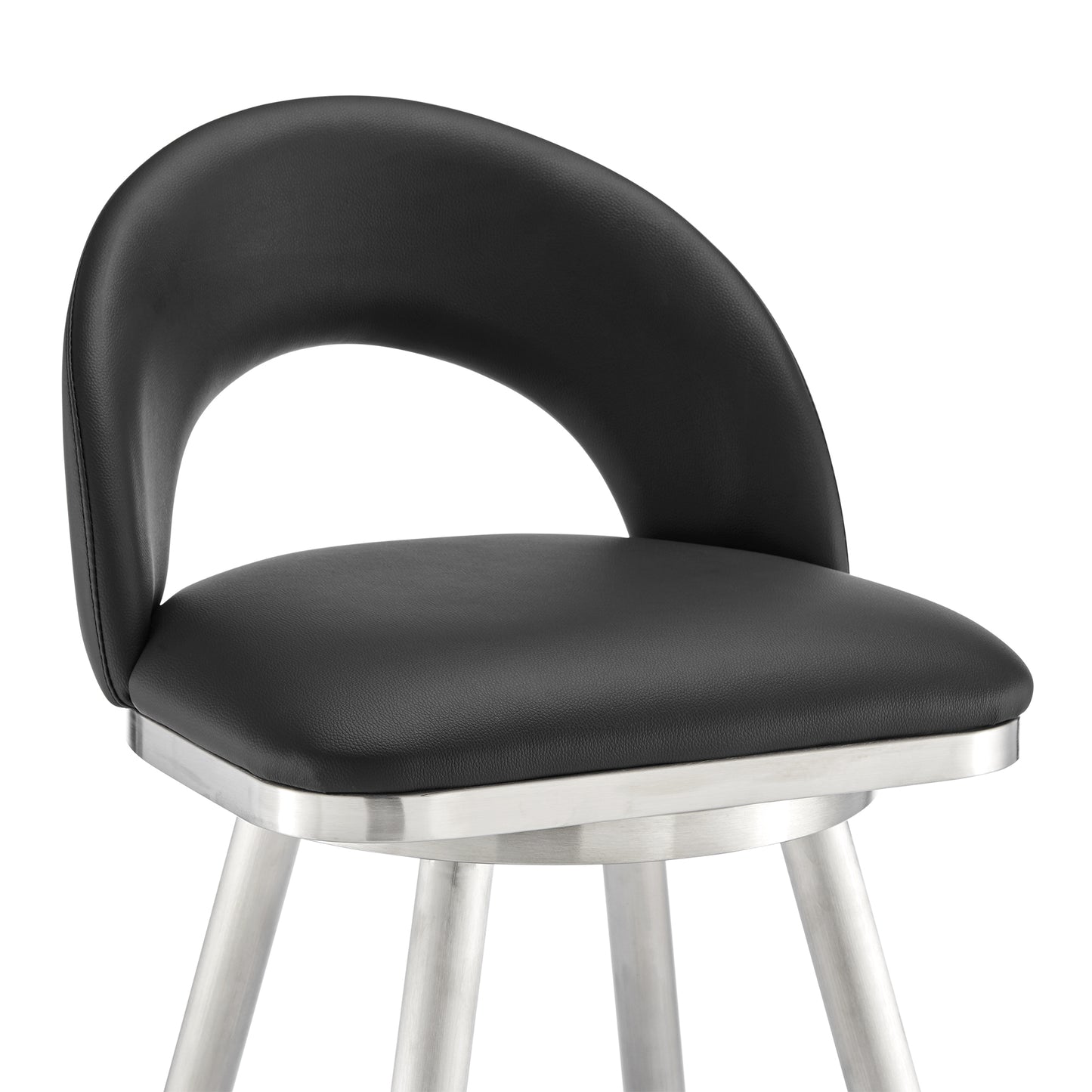 Lottech Swivel Counter and Bar Stool in Brushed Stainless Steel and Black or Faux Leather