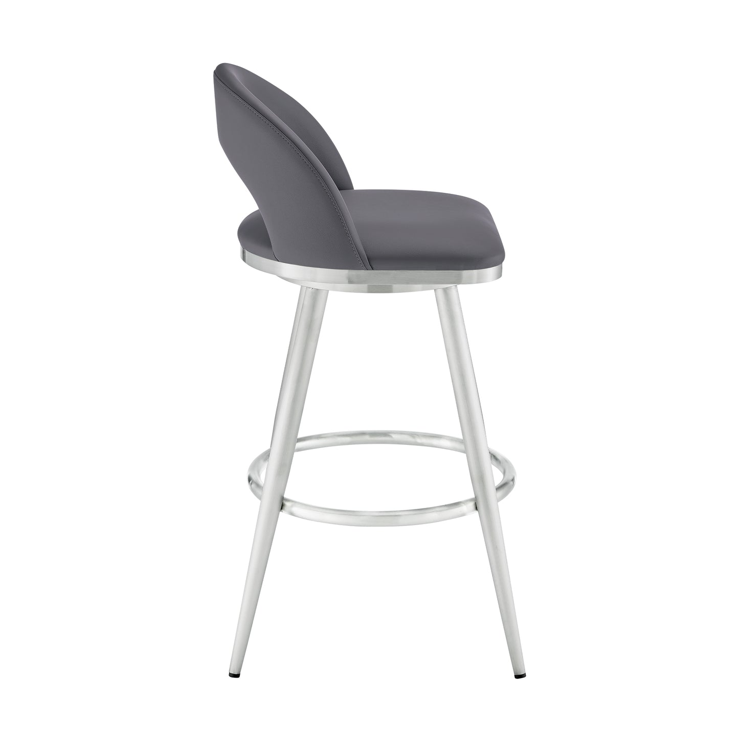 Lottech Swivel Counter and Bar Stool in Brushed Stainless Steel and Black or Faux Leather