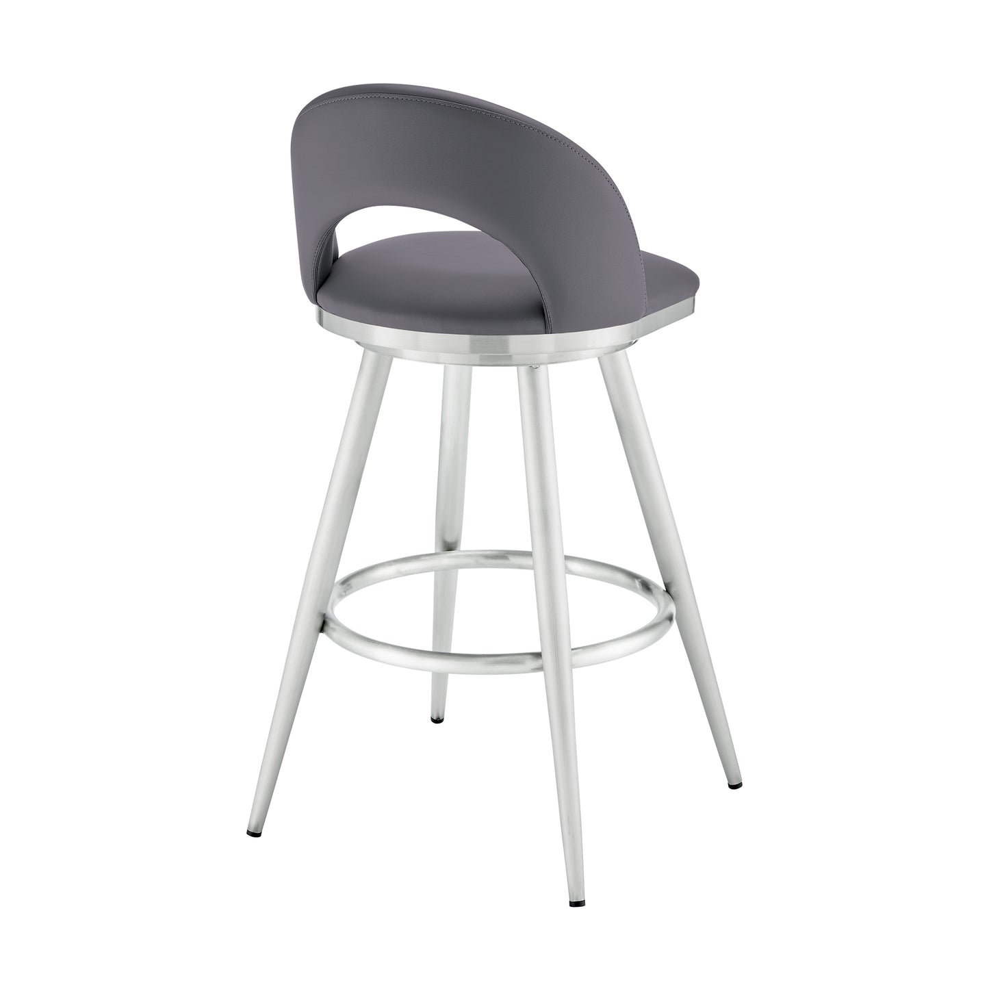 Lottech Swivel Counter and Bar Stool in Brushed Stainless Steel and Black or Faux Leather