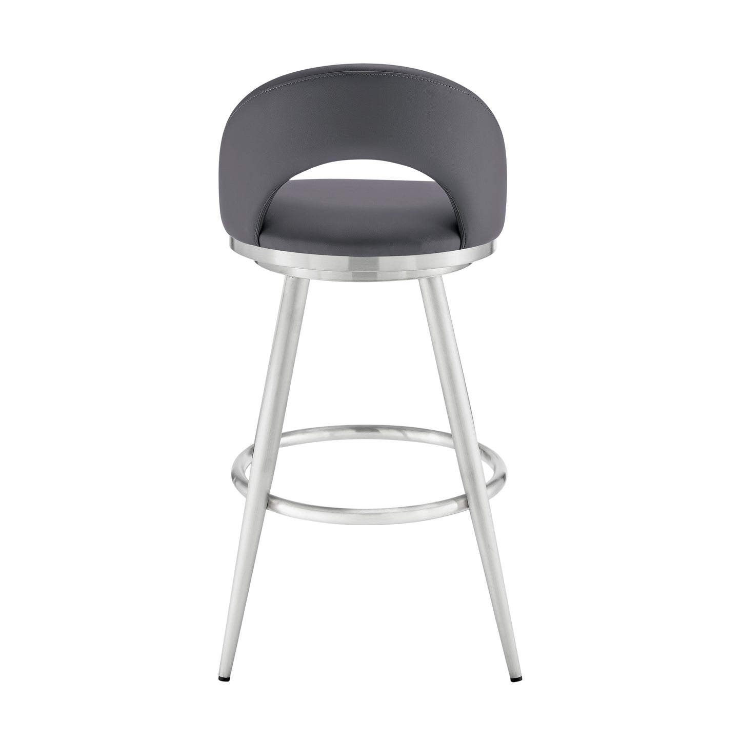 Lottech Swivel Counter and Bar Stool in Brushed Stainless Steel and Black or Faux Leather