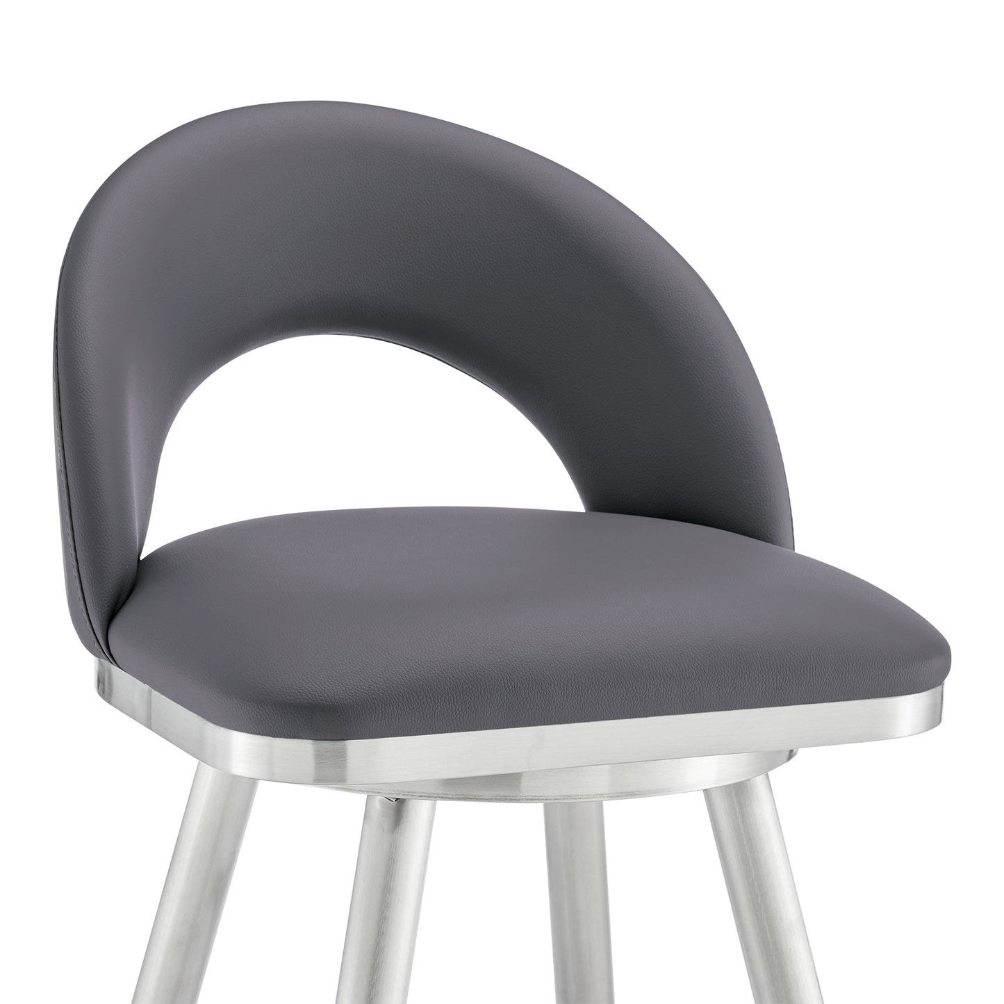 Lottech Swivel Counter and Bar Stool in Brushed Stainless Steel and Black or Faux Leather