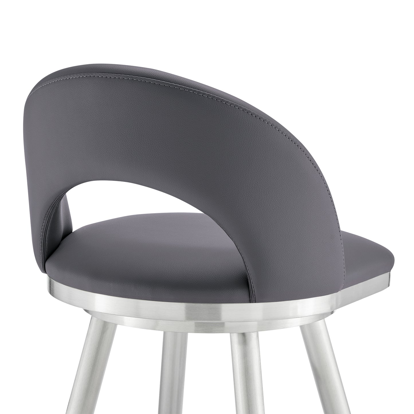 Lottech Swivel Counter and Bar Stool in Brushed Stainless Steel and Black or Faux Leather