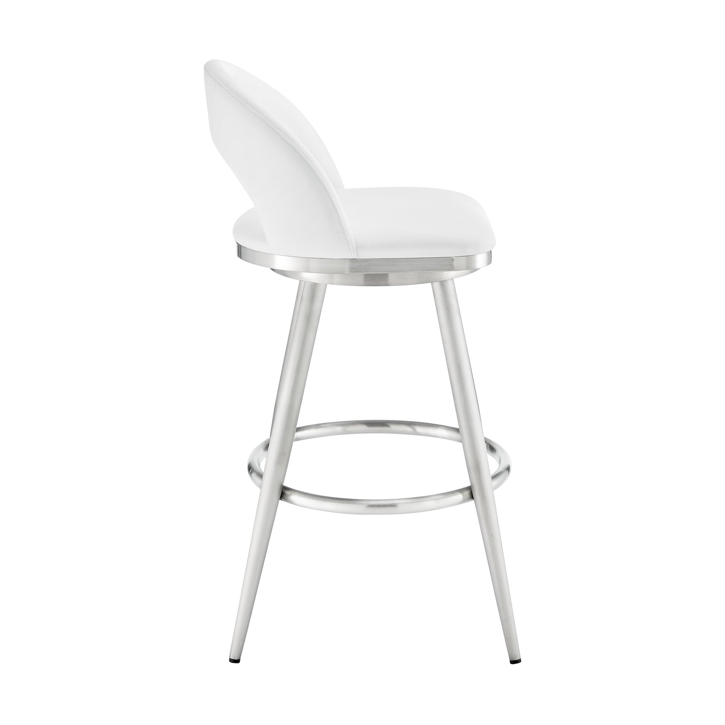 Lottech Swivel Counter and Bar Stool in Brushed Stainless Steel and Black or Faux Leather
