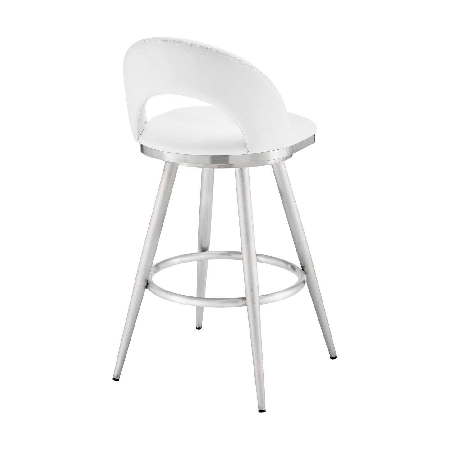Lottech Swivel Counter and Bar Stool in Brushed Stainless Steel and Black or Faux Leather