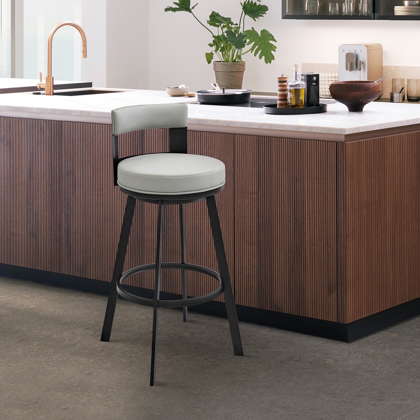 Lynof Swivel Bar and Counter Stool in Various Metal and Faux Leather Options