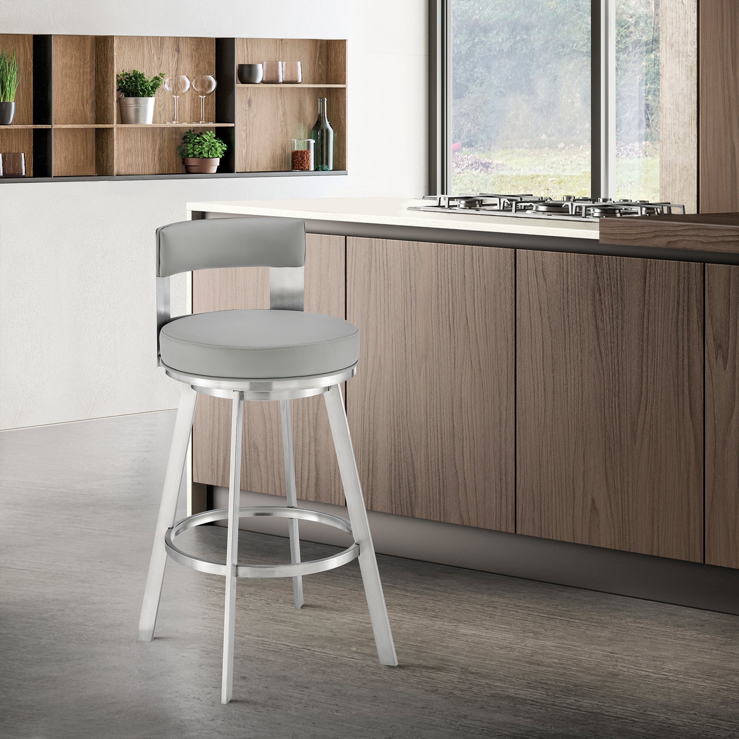 Lynof Swivel Bar and Counter Stool in Various Metal and Faux Leather Options