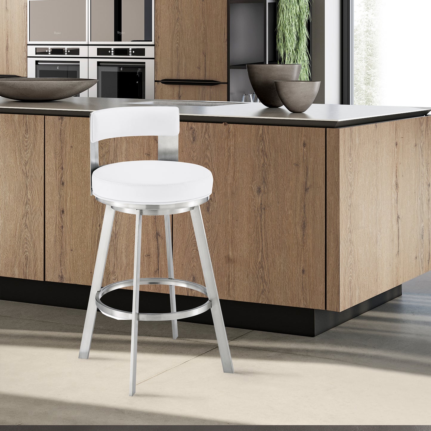 Lynof Swivel Bar and Counter Stool in Various Metal and Faux Leather Options