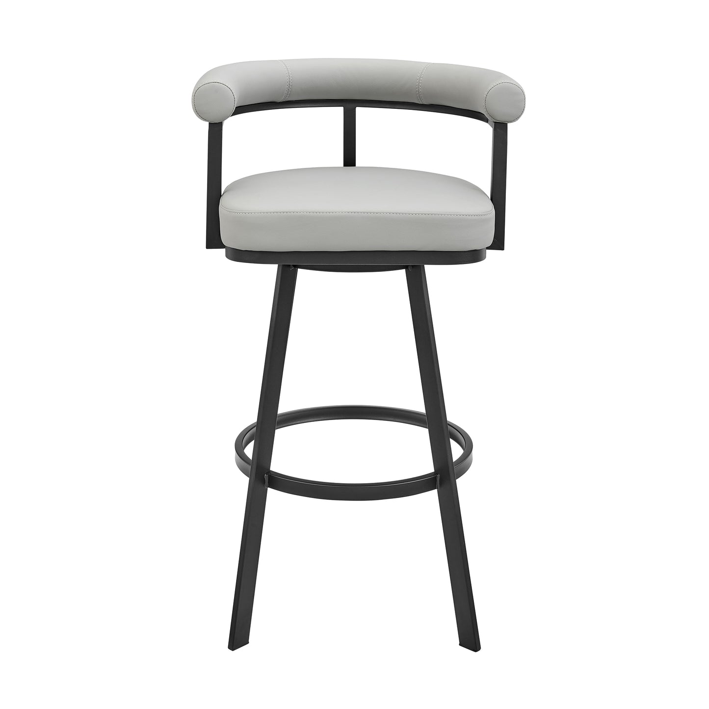 Nolagam Swivel Counter Stool in Black Metal with Light Gray Faux Leather